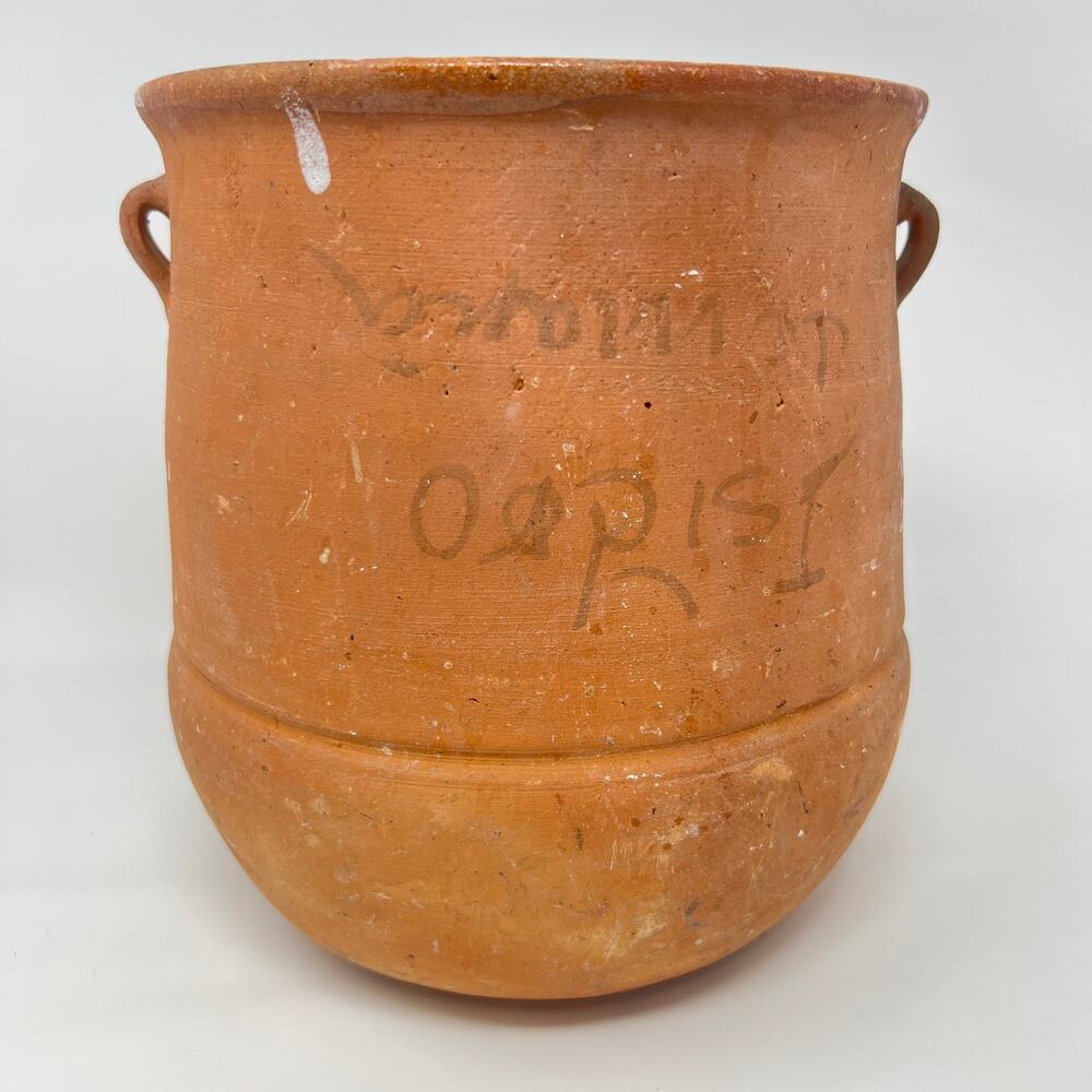 Antique Greek Terracotta Olive Oil Pot Pithari Jar Signed Ophrisi Crock 9 Inches